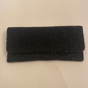 Black beaded fold over clutch